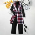 thumbnail image 2 of VNKIDY Girls Outfits Children Kids Plaid Vest 3 Piece Set Turtleneck Long Sleeve Knit Top Belted Checked Waistcoat With Wide Leg Pants For Casual Winter Fashion Looks Classic Outfits, 2 of 6