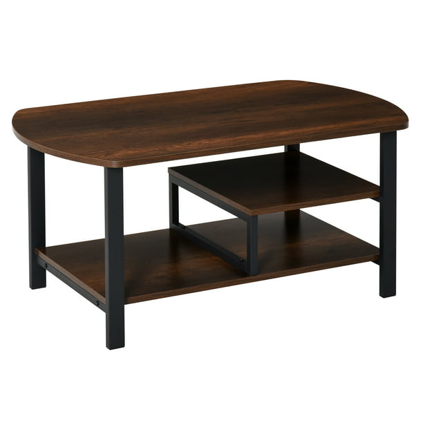 Homcom Vintage Industrial Coffee Table, Coffee Table Rounded Edges With Storage