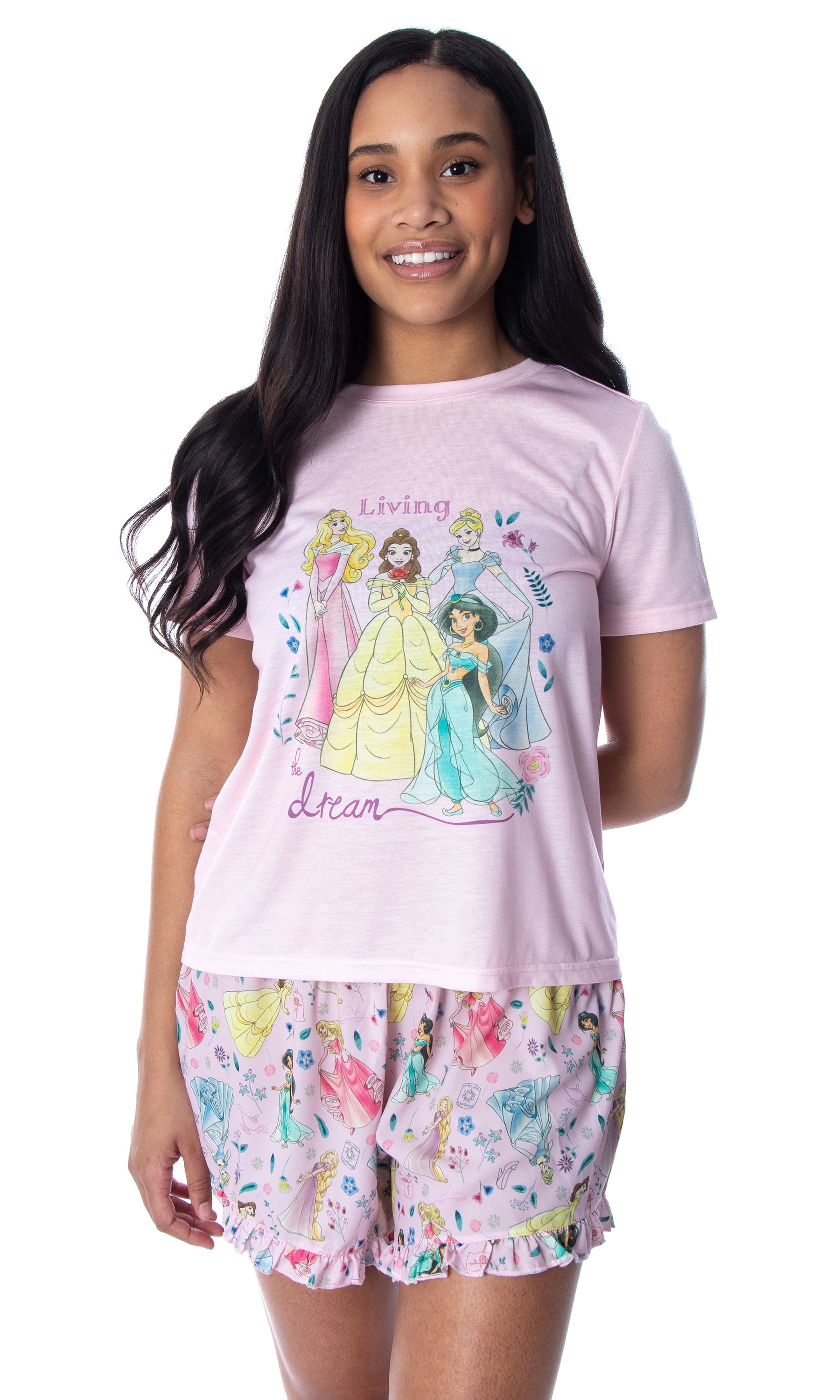 2-pc Disney Princess Summer Short Sleeve Shorts Pajamas Sleep Cotton Pink NEW 