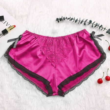 Hamky Womens Underwear Cotton Underwear Silk Satin Flowers Floral Lace Pajamas Underwear Women Shorts S-XXXL Seamless Underwear Hipster Panties Hot Pink L