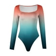 thumbnail image 3 of GHSOHS Women's Square Neck Long Sleeve Bodysuits Double Lined Stretch Thong Jumpsuit Tie Dye Printed Body Suits Going Out Tops, 3 of 4