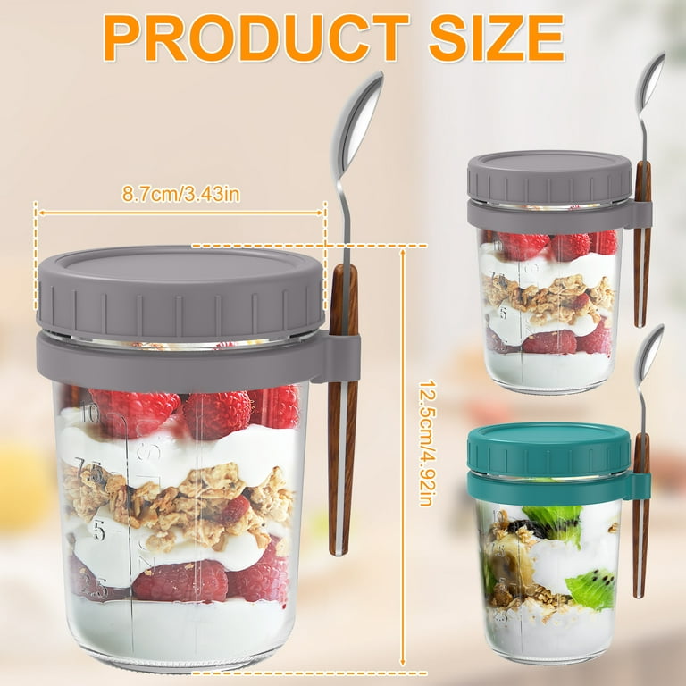 2Pcs Overnight Oats Container with Lid and Spoon 10oz Overnight Oats Jars  Portable Oatmeal Cup Container Leakproof Overnight Oat Glass Cups Reusable  Yogurt Container for Milk Cereal Office Home(B) 