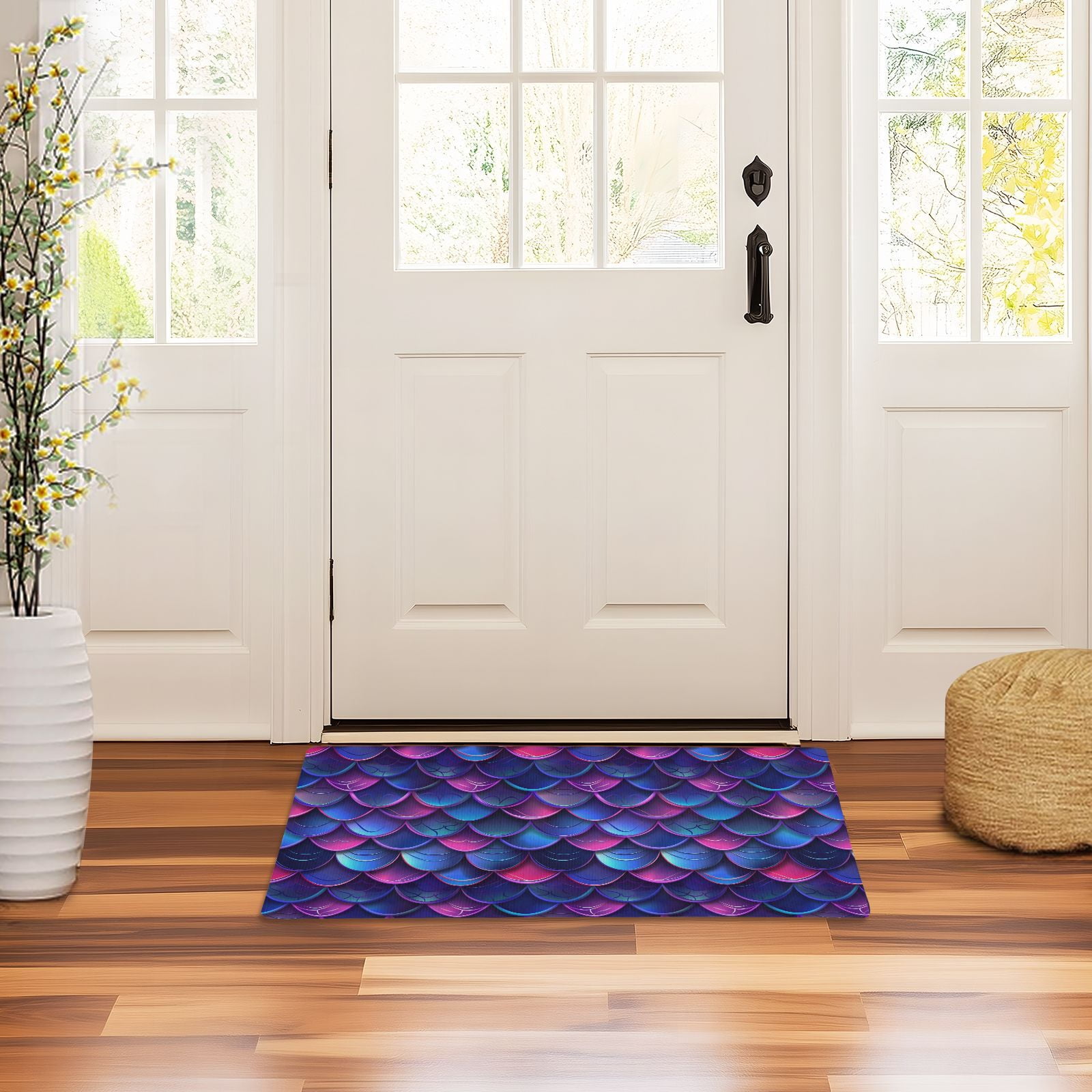JSTEL Gradient Mermaid Print Neno Front Door Mat Outside Entrance 32x20 Inch Doormat for Outdoor Indoor Washable Non Slip Floor Mats