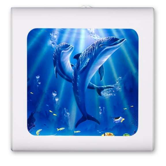 Plug in Dimmable LED Night Light with Dusk to Dawn Auto Sensor, Adjustable Brightness, Warm Light, Auto On/Off Nightlight for Bathroom, Hallway, Nursery, Bedrooms - Sunlit Dolphins