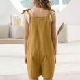 thumbnail image 4 of ZKIRBJV Girls' Jumpsuits & Rompers Size 10-12 Cute Trendy Adjustable Tie-Up Strap Shorts Jumpsuit Casual Linen Summer One Piece Outfit Sleeveless Holiday Solid Colour Square Neck Pants with pockets, 4 of 4