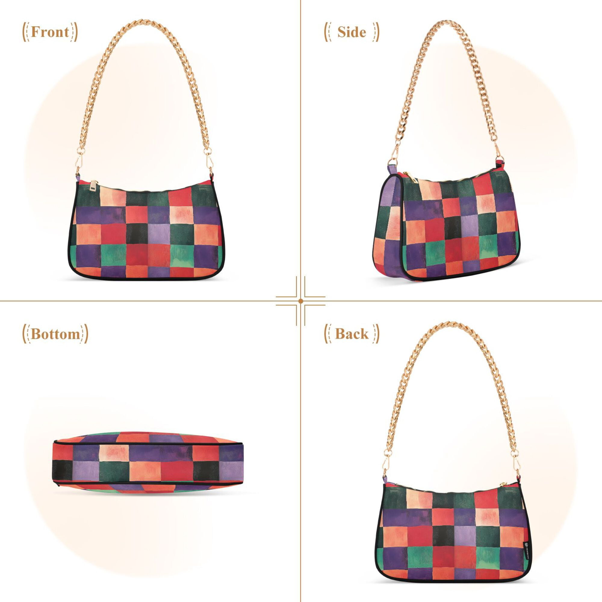 FORMRS Womens Shoulder Bag with Chain Strap Clutch Purse Cute Tote Handbag, Red and Purple Plaid Pattern