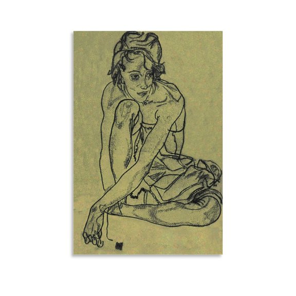 Egon Schiele The Squatting Woman Art Poster Canvas Wall Art Prints Poster Gifts Photo Picture Painting Posters Room Decor Home Decorative 16x24inch(40x60cm)