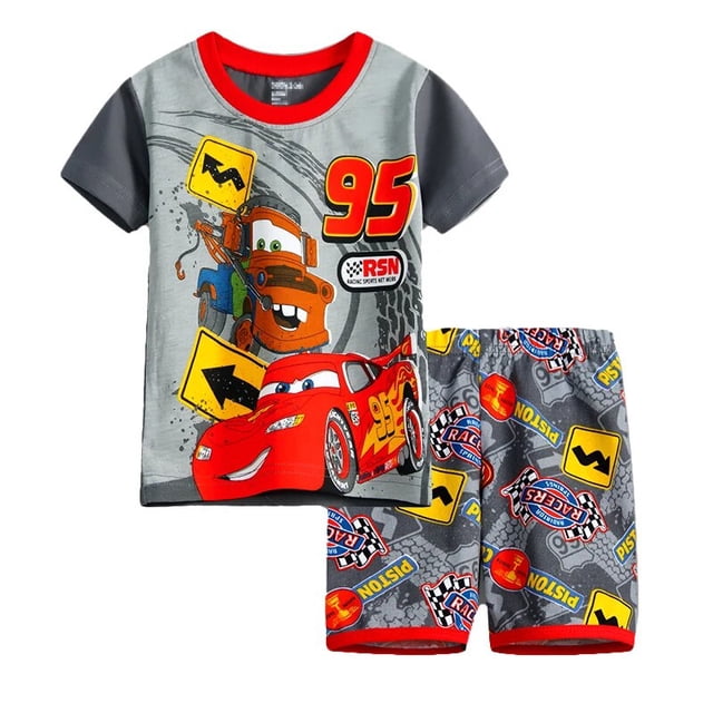 Conjuntos de pijamas de algodón para niños y niñas, ropa de dormir con dibujos animados de coches, traje de Rayo Mcqueen, Verano
