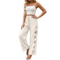 thumbnail image 4 of CAIXIA Capris Pants for Women Cut Out Summer Casual Loose Flowy High Waisted Smocked Palazzo 2026 Lounge Beach Cropped Trousers, 4 of 7