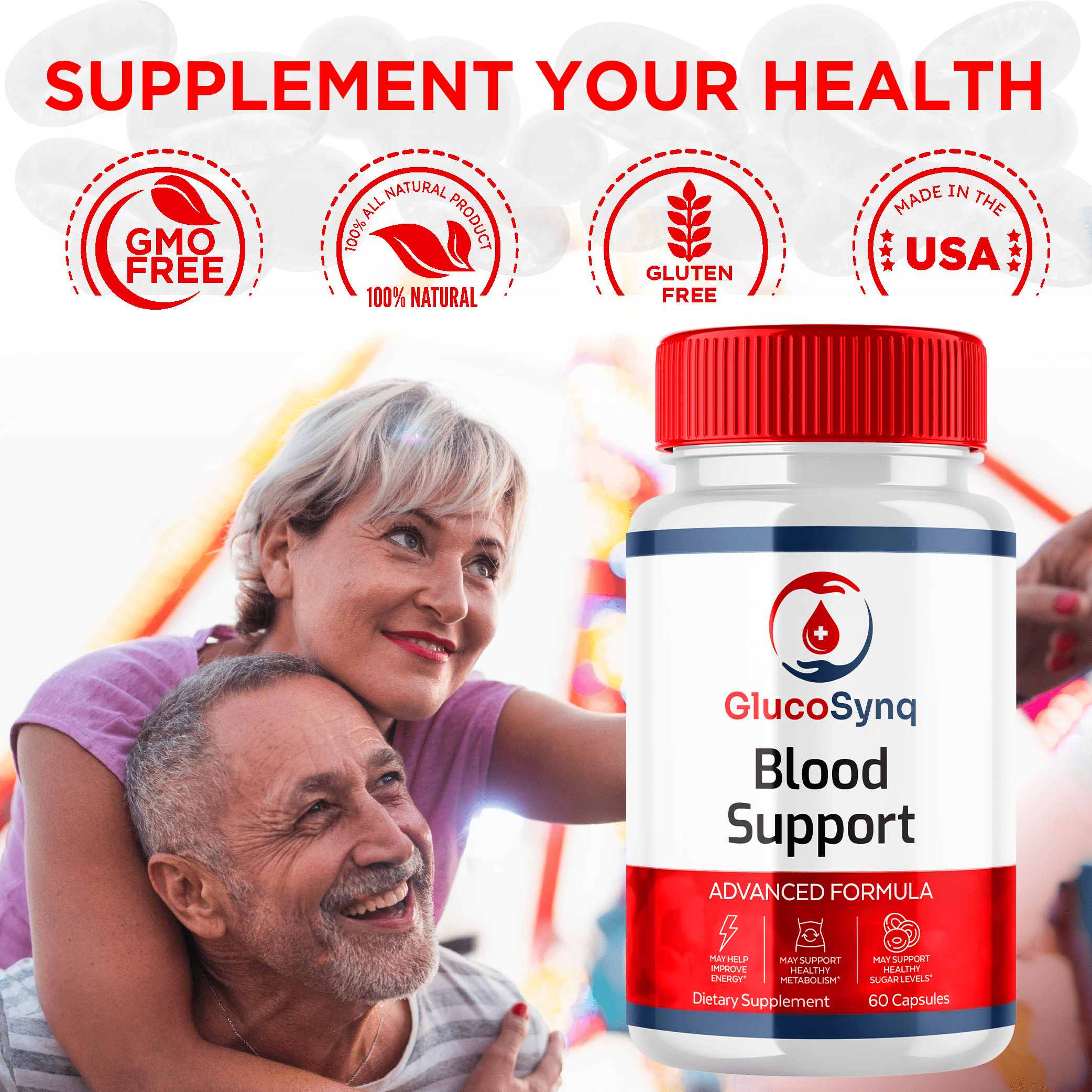 GlucoSynq Blood Support Advanced Formula Supplement Natural Ingredients 120 Capsules