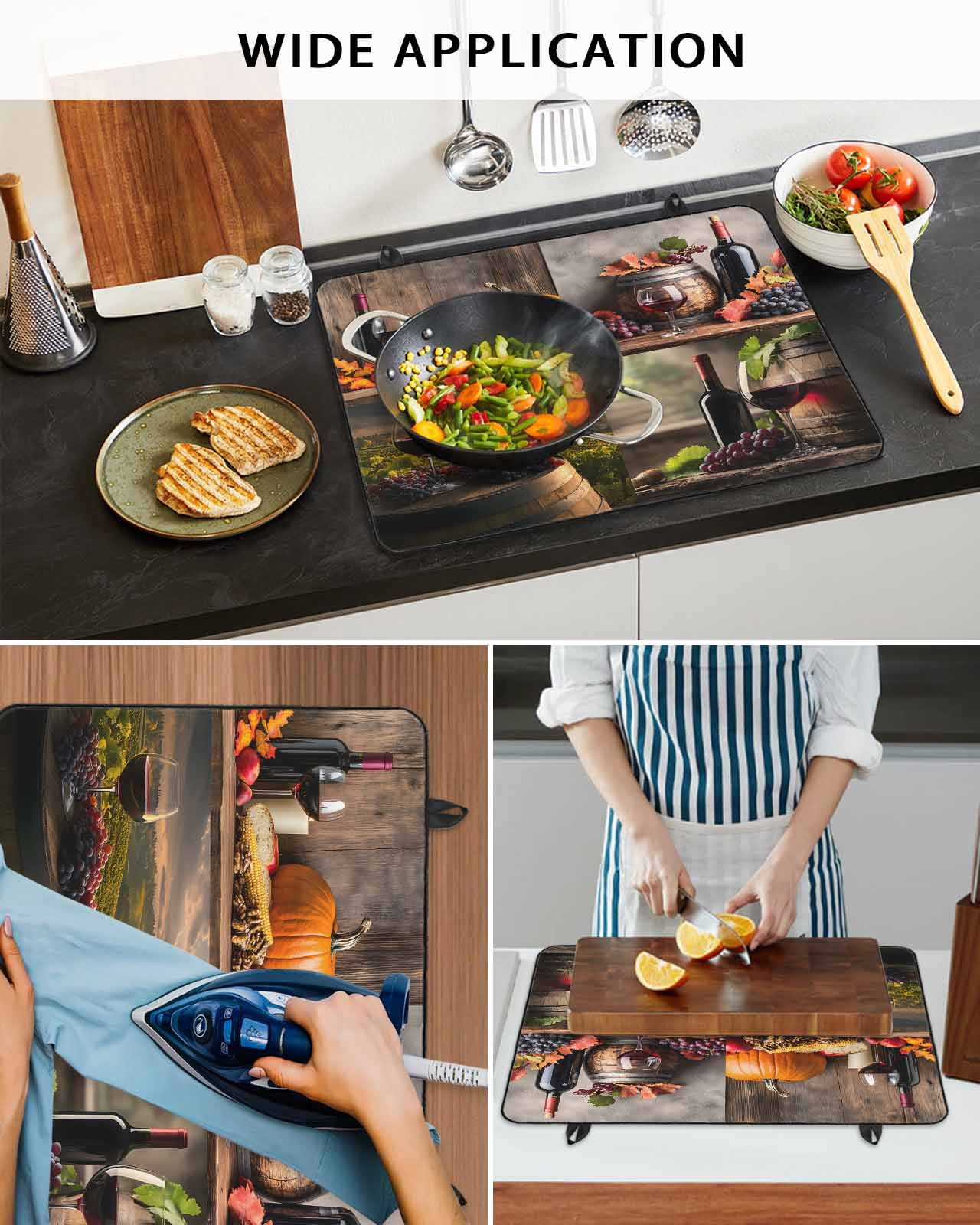 nqOlkjepod Large Induction Cooktop Protector Mat 24"x21", Orange Pumpkin Stove Top Covers for Electric Stove, Farmhouse Grapes Glass Country Decorative Stove Burner Cover Mats, Glass Top Stove Cover