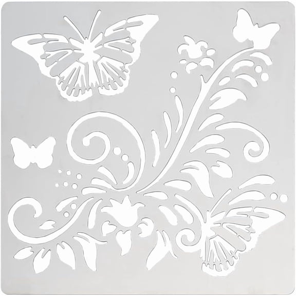Butterfly Metal Stencils - 6 Inch Square Stainless Steel Flowers Vine Pattern Stencils for Crafting Engraving Pyrography Journal and Wood Burning