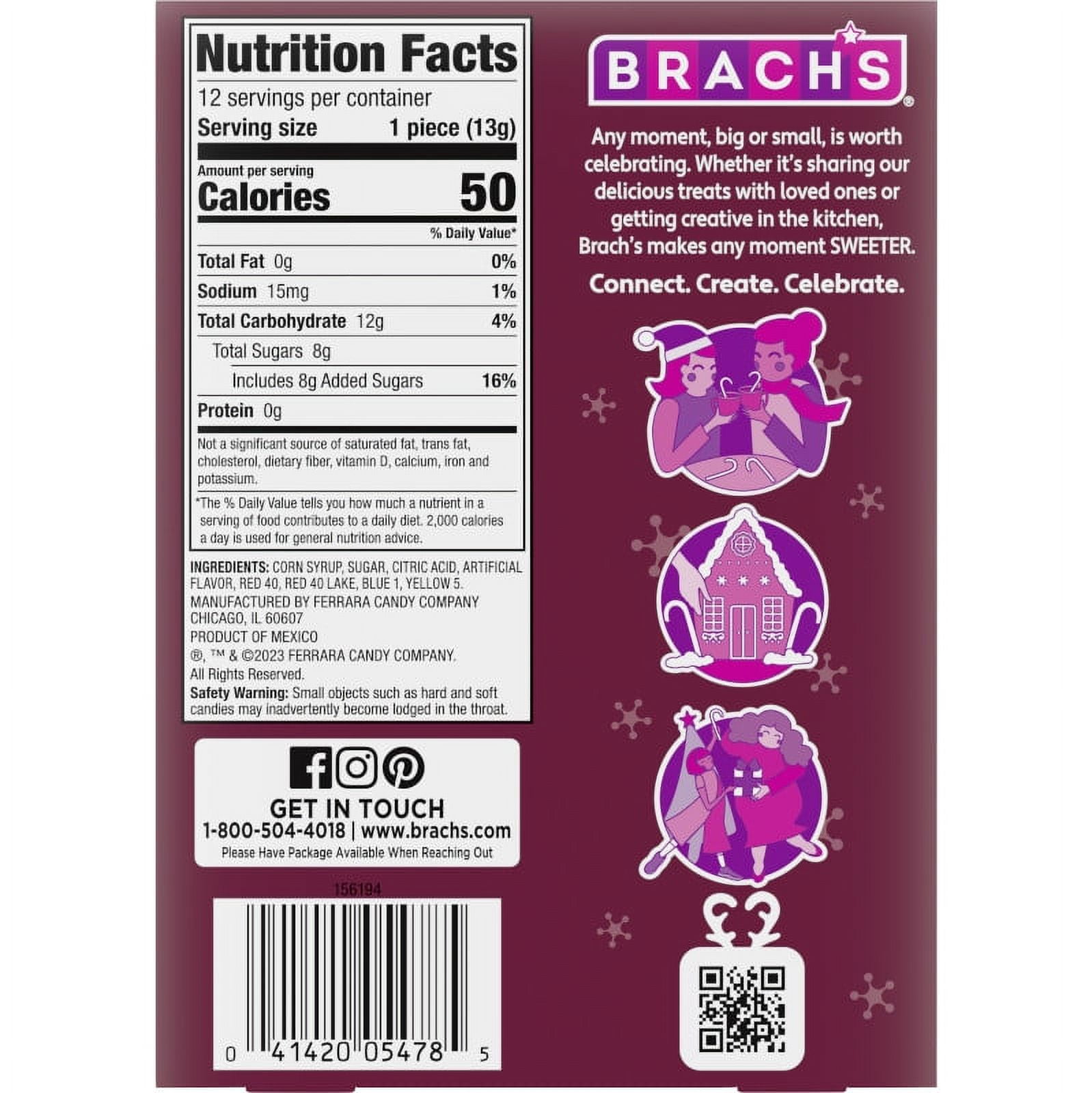 (3 pack) Brach's Holiday Cherry Candy Canes, Christmas Candy Canes, 5.3 oz, 12 Count