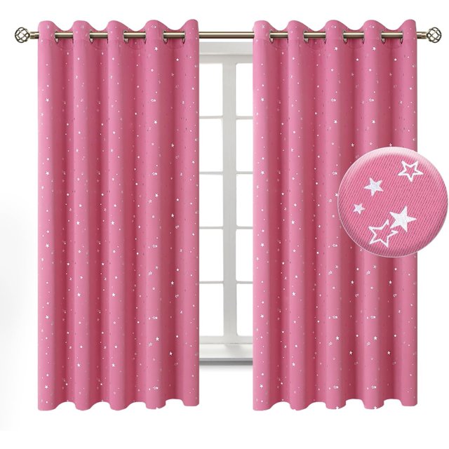 Rideaux Roses pour Chambre de Fille, Rideaux pour Chambre d'Enfant, Imprimé Étoile Argentée, Occultants, Œillets pour Chambre, Panneaux de x