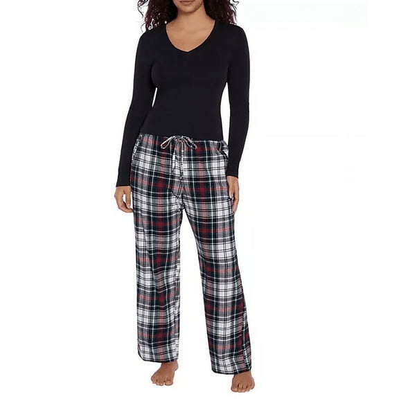 Gap Women's Flannel Pajama Set (True Black Plaid, Medium)
