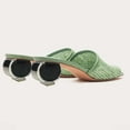 thumbnail image 3 of XYD Women Raffia Mesh Open Square Toe Mules Slip-on Low Chunky Heel Slides Sandals Casual Dress Shoes Backless Style Size 7 Green, 3 of 4