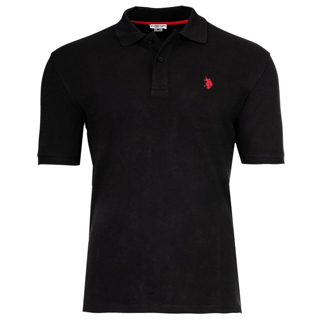 U.S. POLO ASSN. Polo de hombre - Piquet, logotipo bordado, algodón elástico Negro L (Large)