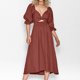 thumbnail image 5 of Vestido De Manga Farol Señoras una línea vestido elegante Chic plisado vestido Casual fiesta de noche vestidos largos Cgtredaw Marrón Xlgqpl092 Rojo para Mujer, 5 of 8