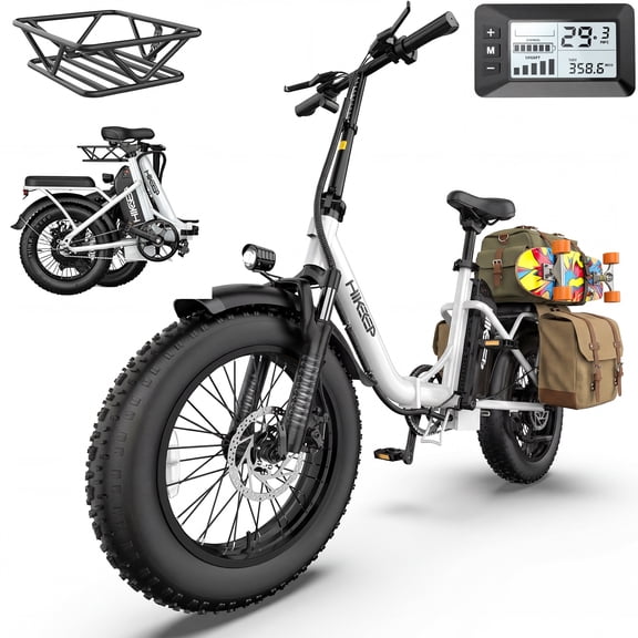 750W 1200W Folding Electric Bike for Adults with Basket, 48V 13Ah Removable Battery, 16" Fat Tire Ebike, Dual Disc Brakes & Front Suspension, UL 2849, White
