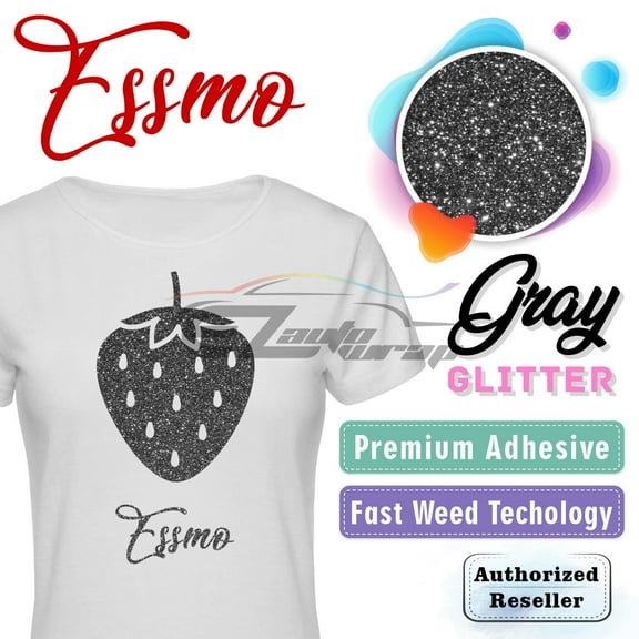 ESSMO Gray Glitter Heat Transfer Vinyl HTV Sheet T-Shirt 20" Wide Iron On Heat Press DG20 20"x12"