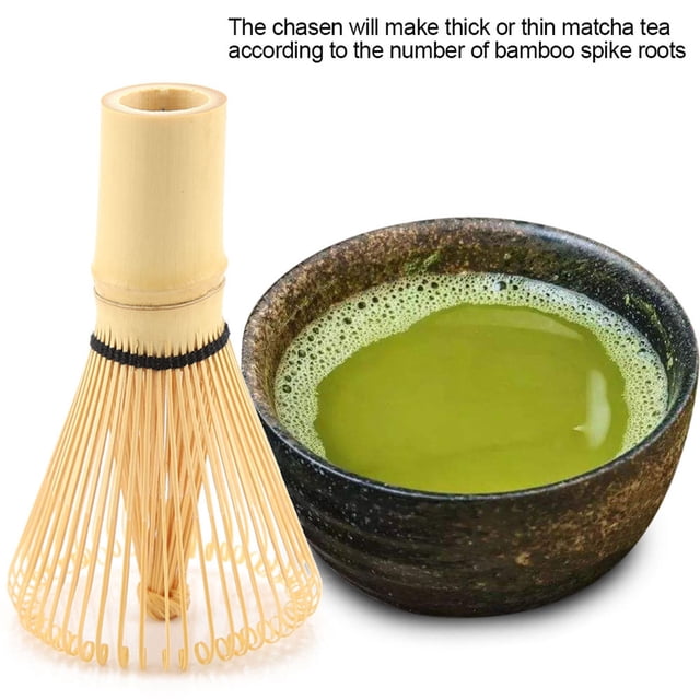 Batidor de Té Verde Jadeshay Batidor de Bambú Natural 80 Puntas