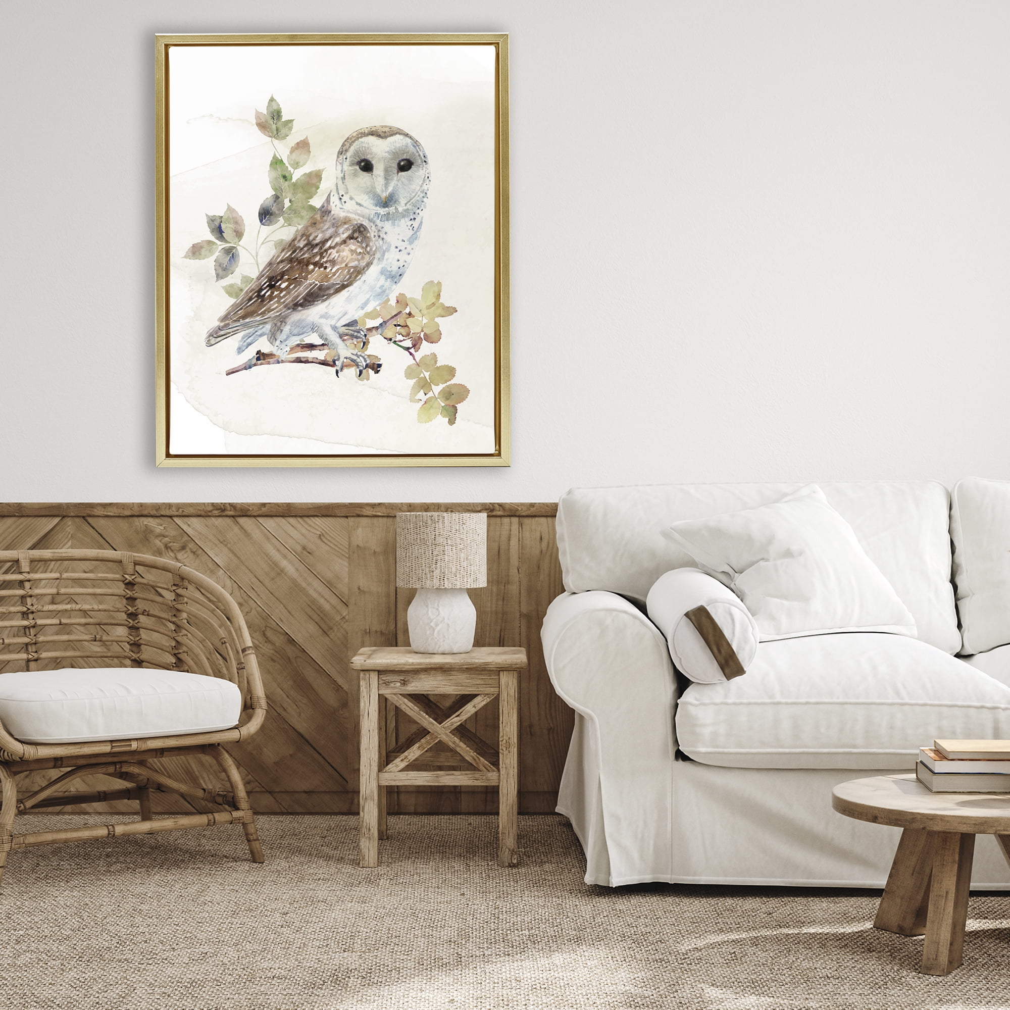 Stupell Industries Owl Among Autumn Leaves Gold Framed Floater Canvas Wall Art, design by CAD Designs