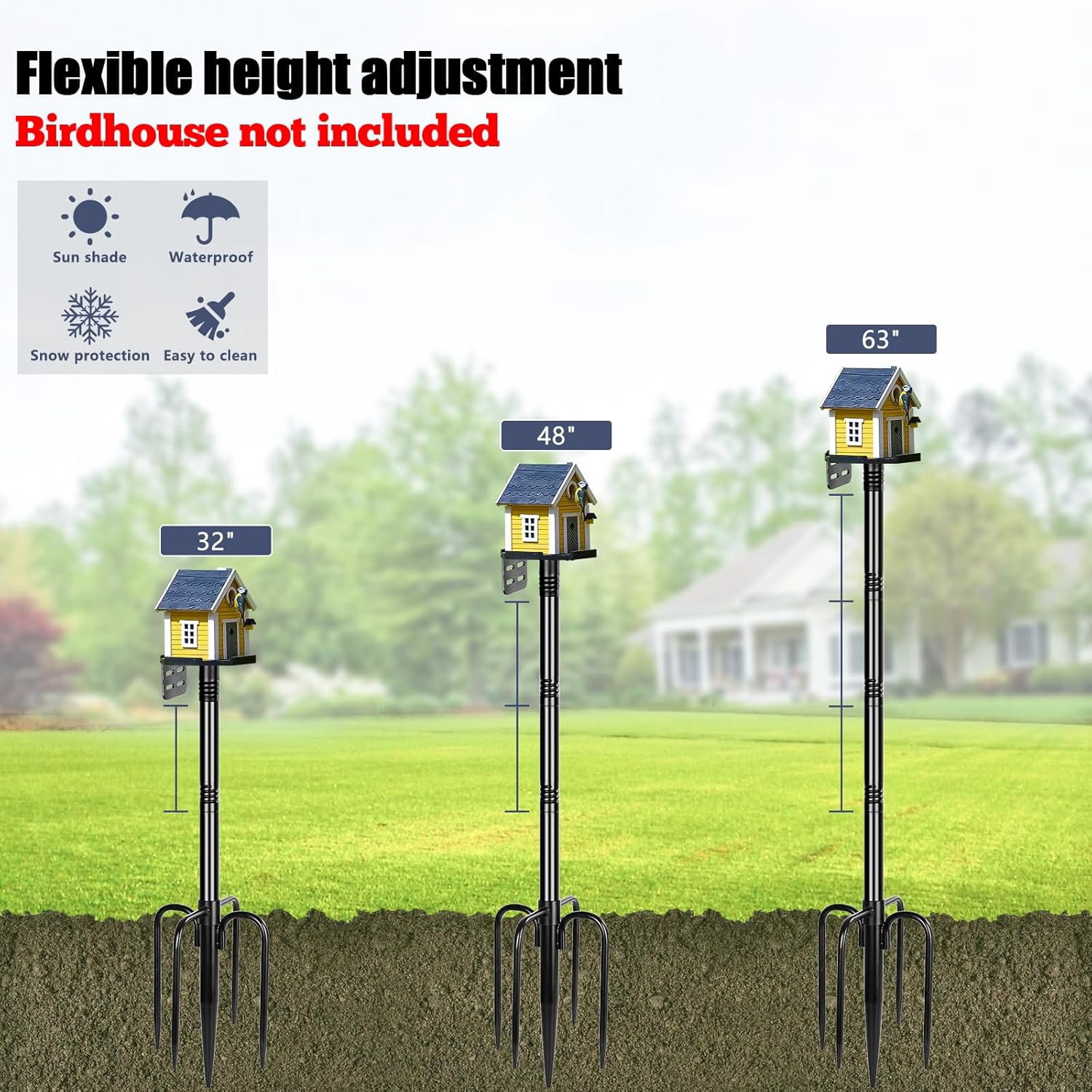Smart Bird Feeder Pole 1-Inch Dia 63 Inch Bluebird House Pole for Outdoors Weather Station Heavy Duty Metal Mounting Kit Adjustable Bird Feeder Stand Black