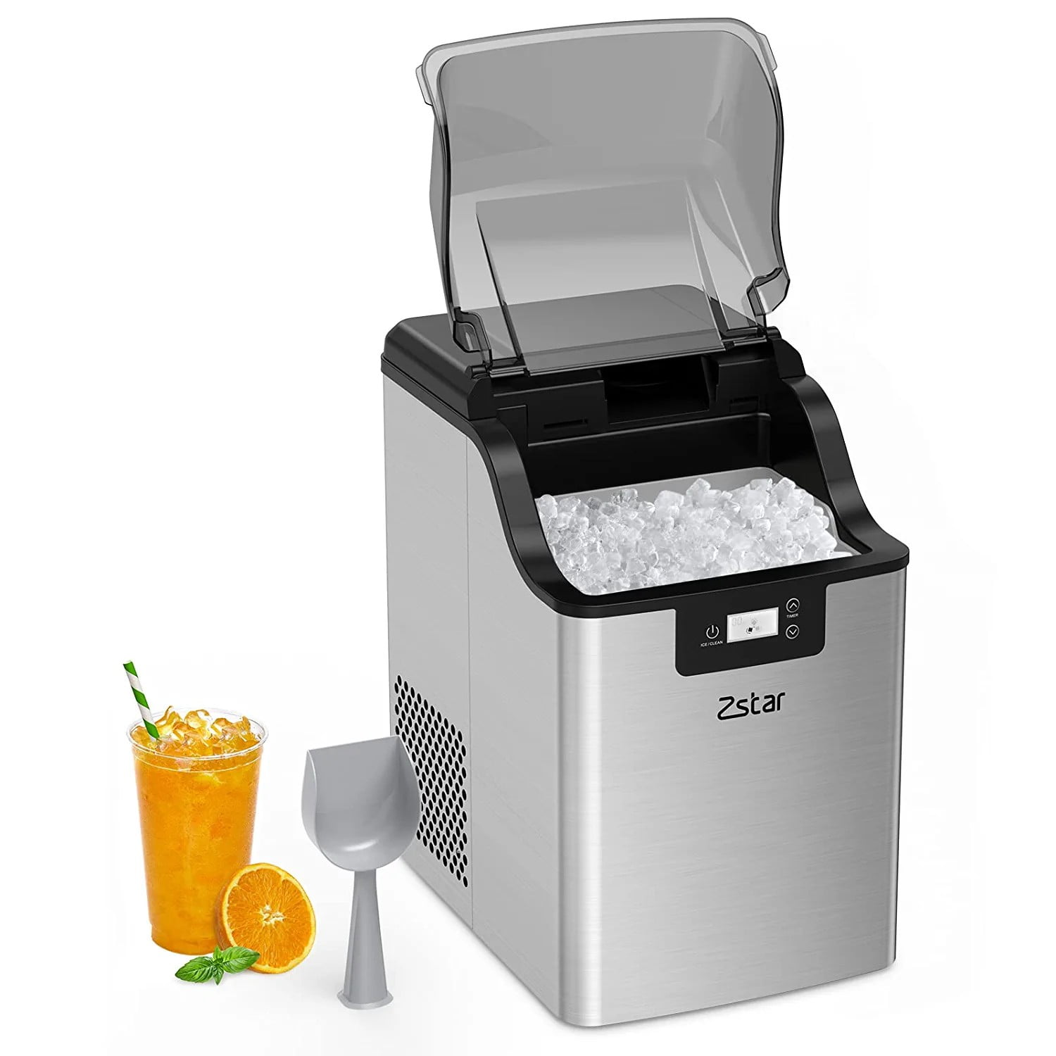 Nugget Ice Maker, Zstar Countertop Ice Maker, Stainless Steel Pebble