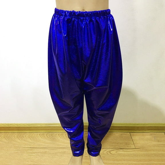 Fainosmny Kids Girls Boys Metallic Harem Dance Pants Loose Fit For Modern Hop Street Funny Dancewear Blue 4Y-5Y