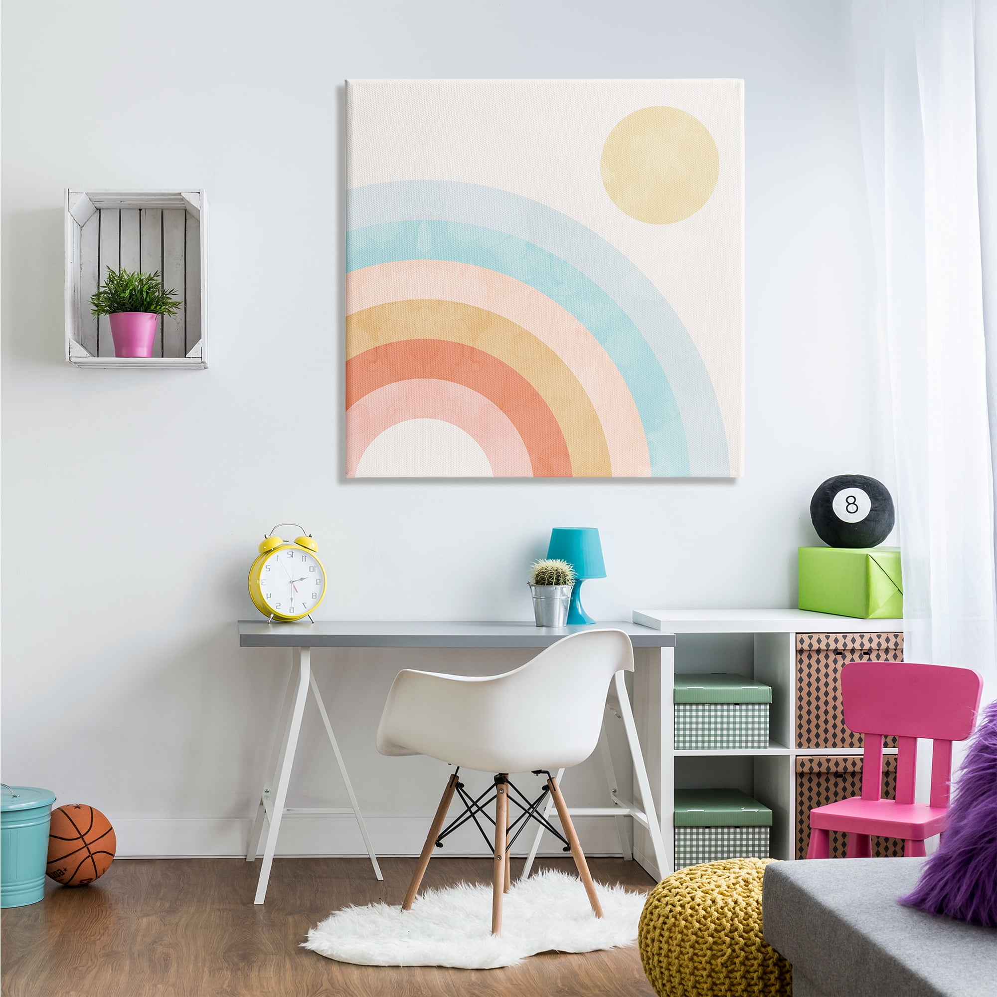 Stupell Industries Retro Rising Sun Rainbow Primary Tone Arches Nature Painting Gallery Wrapped Canvas Print Wall Art, 36 x 36