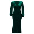 thumbnail image 3 of Sngxgn Women's Fall Elegant Dress Long Sleeve Crewneck Tie Waist Slim Rib Knit Slit Bodycon Midi Dress(GN2,XL), 3 of 7