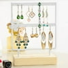 Hibetterlife Wood Base Metal Jewelry Holder Display Stand Dangle Earrings Hanging 24 Holes
