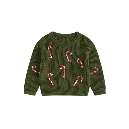 

Tsseiatte Newborn Girl Christmas Knit Sweater Candy Cane Warm Knitted Long Sleeve Sweatshirt Pullover Tops Fall Clothes
