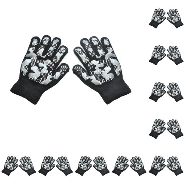 Jumpingount 1 par de guantes para niños, guantes para niños, delicados, cómodos, para tejer, cubiertas para dedos artesanales con patrón de camuflaje, Negro+Camuflaje 10piezas Jumpingount CBP331291