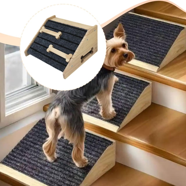 BELOVING Wooden Dog Ramp for Stairs Pet Step Ramp Aid Tool, Practical, Professional, Durability, with AntiSlip Bone Strip with Padding