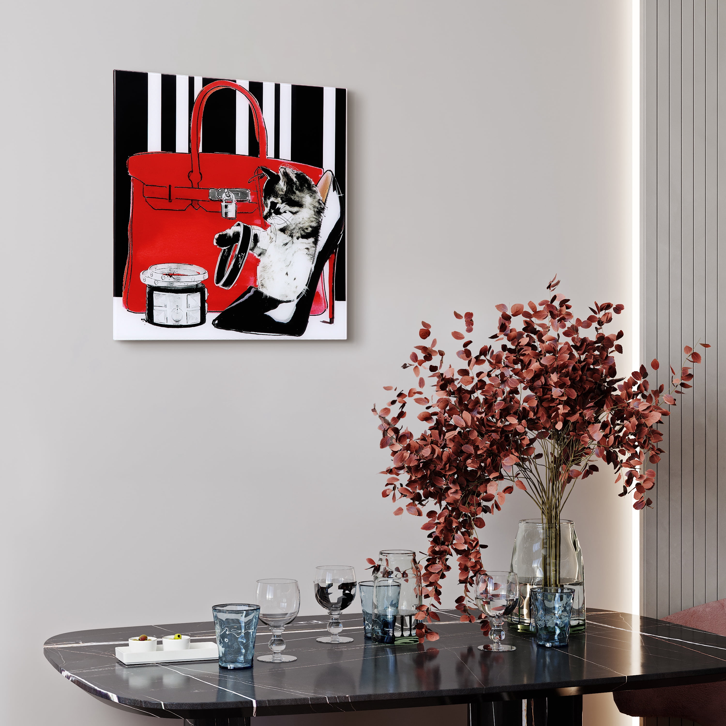 Empire Art Direct Woman's Best Friends 2 Frameless Free Floating Tempered Glass Panel Graphic Cat Wall Art, 20" x 20", Ready to Hang