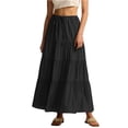 thumbnail image 2 of Women's Cotton Maxi Skirt, High Waist Elastic Lace-Up A-Line Swing Skirt, Bohemian Long Skirt for Beach, Vacation and Summer,Black,L, 2 of 9