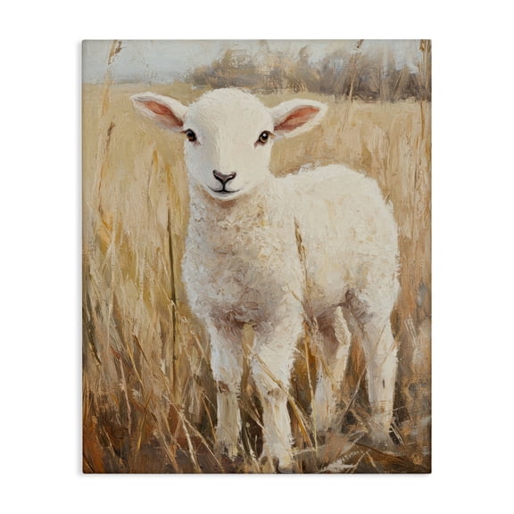 Stupell Industries Farmhouse Curly Lamb in Grassy Field Canvas Art, 16 x 20, by Petals Prints Design