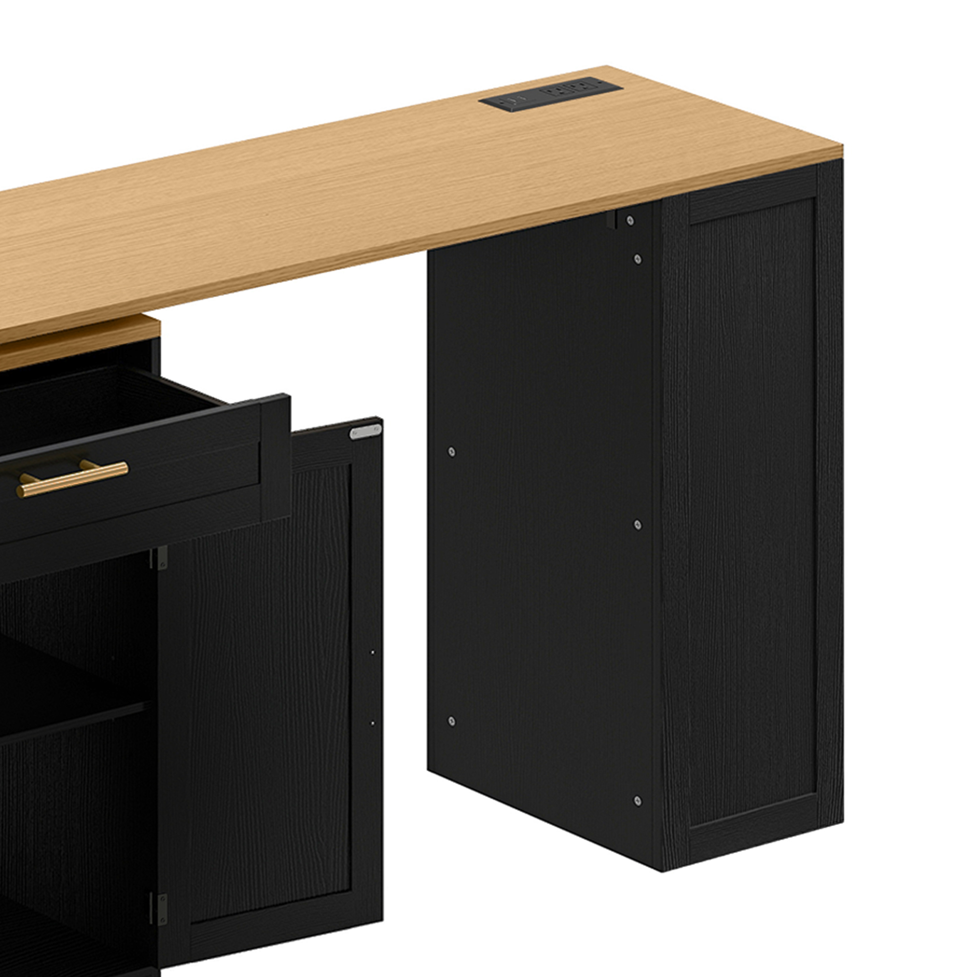 Uforic Extendable Kitchen Island with Power Outlets & 2 Stools, Kitchen Island Cart with Trash Storage Compartment, Black