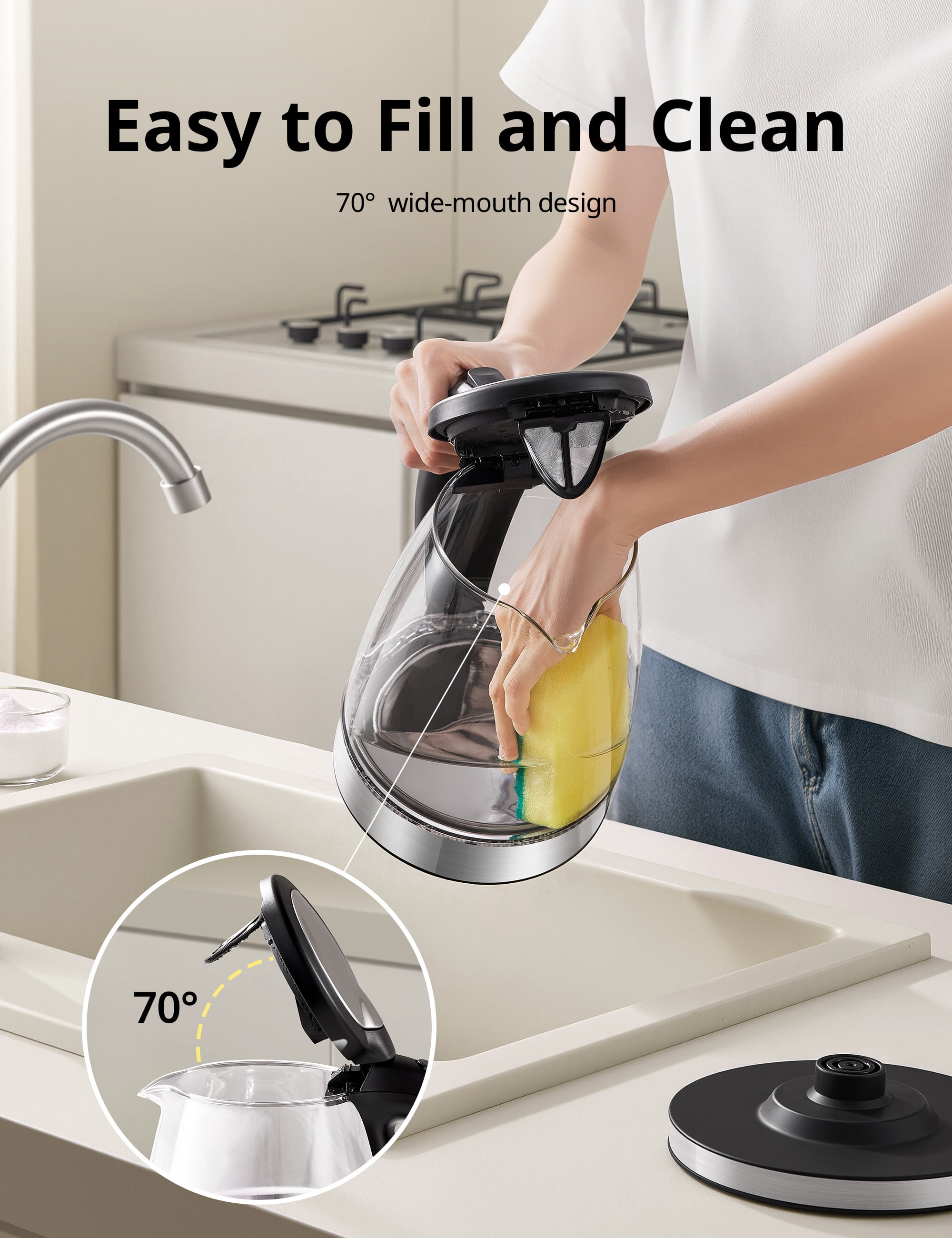 Comfee 1.7L Glass Electric Kettle with Auto Shut Off & Temperature Control