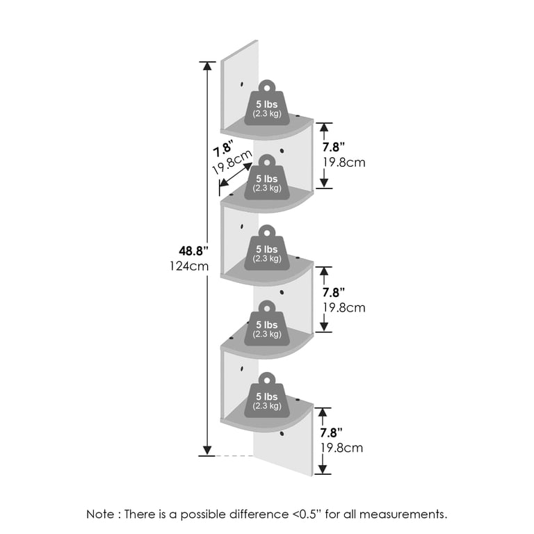 Furinno, 5-Tier Floating Corner Shelf, 48.8
