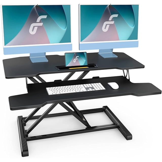 Fenge 36" Sit to Stand Up Converter Table with Removable Keyboard Tray & Phone Holder Slot, Desktop Workstation Used in Home Office