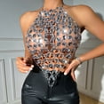 thumbnail image 2 of Kilaqueen Tank Tops for Women Sparkly Gemstones Splicing Halter Chain Top Rhinestone Nightclub Club Party Rave Crop Vest, 2 of 7