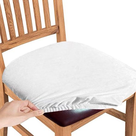 XmhyTop-A Faux Silver Fox Fur Dining Chair Slipcover Stretchable Chair Cushion Cover with Anti-Slip Bottom Faux Fur Seat Protector 2 pcs White