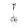 thumbnail image 5 of AVORA 10K White Gold Marquise-shaped Simulated Diamond CZ Flower Belly Button Ring Body Jewelry (14 Gauge), 5 of 5
