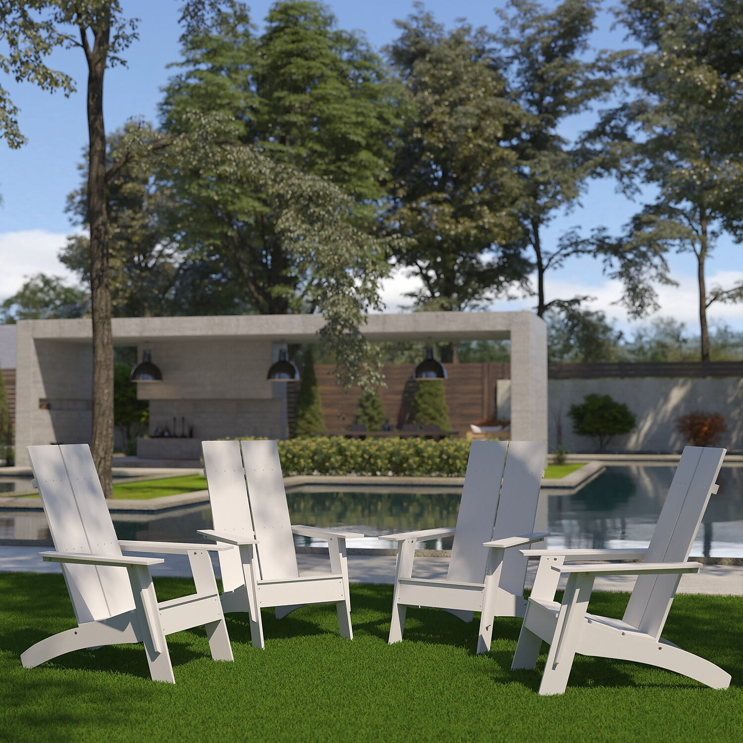 Flash Furniture Sawyer Poly Resin Wood Adirondack Chair - White (Set of 4)