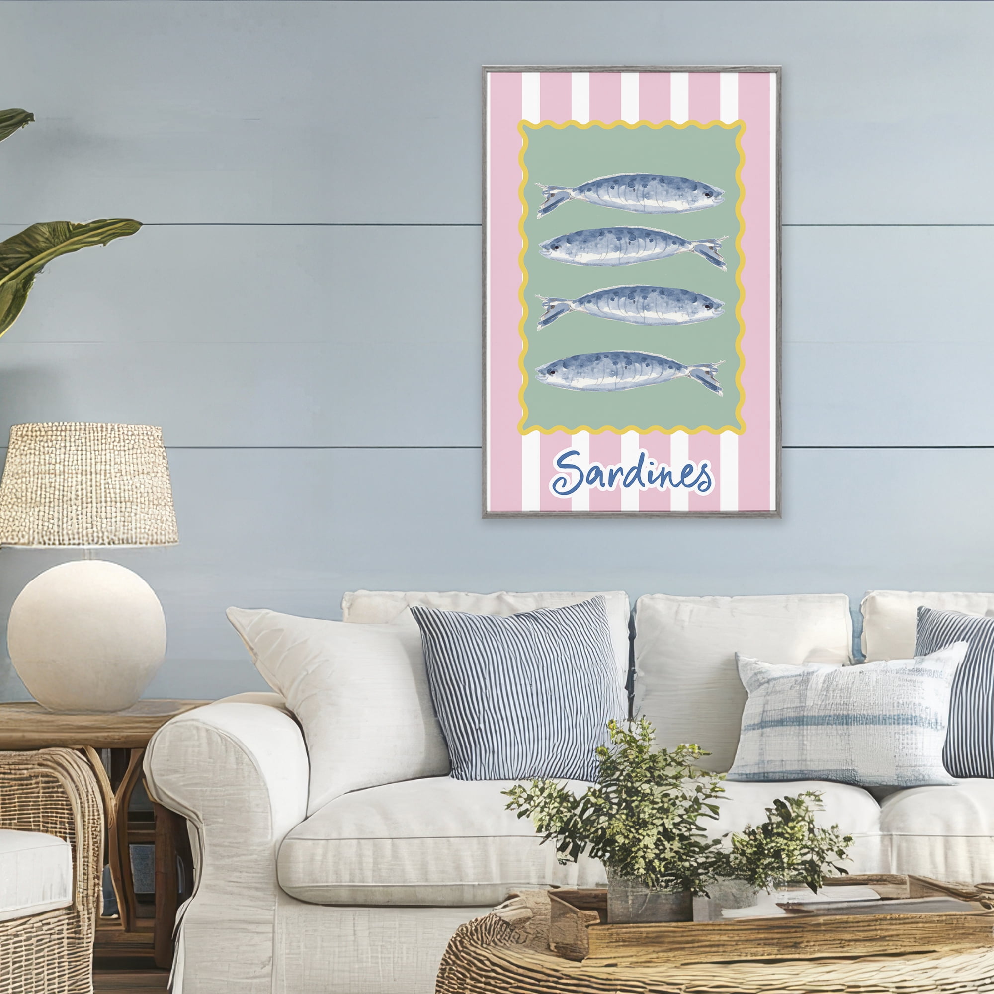 Stupell Industries Pastel Striped Sardines Gray Framed Giclee Art, design by Patricia Pinto
