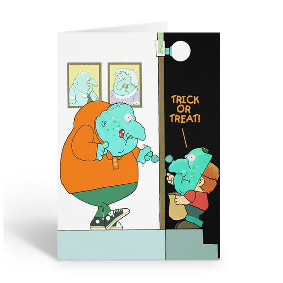 Monster Meets Trick of Treater Halloween Greeting Card - 12 Cards with Envelopes
