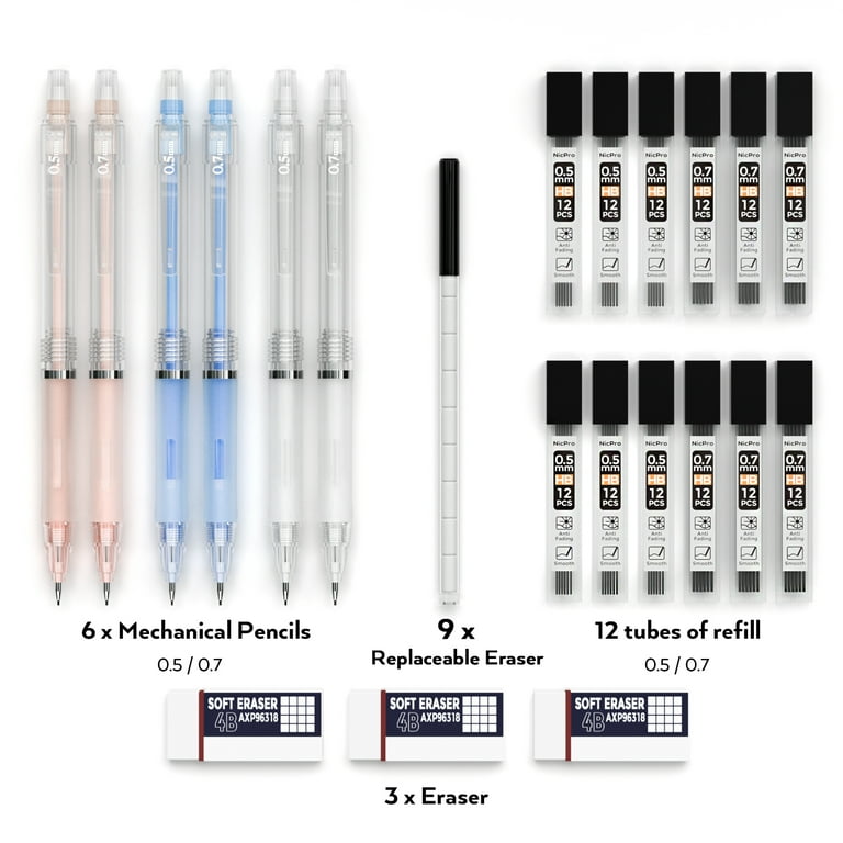Nicpro 6 Colors Pastel Mechanical Pencil 0.7 mm for School, Artist, St