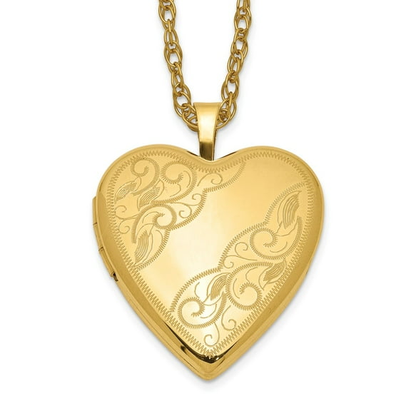 14/20 Yellow Gold Necklace with Pendants Chain 1/20 Filled 20mm Side Swirled Heart Locket 18 inch 19.55 mm